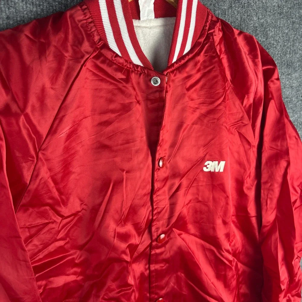 Vintage 3M Varsity Jacket Red Nylon Medium 80s 90s Striped Bomber Red